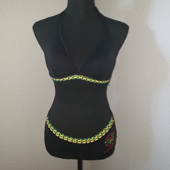 Stylish Reggae Roots Black/Gold/Green Knit Bikini - Picture 5 of 8